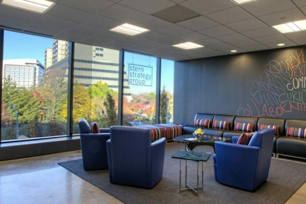 Stellant Group organization lobby with windows overlooking outside